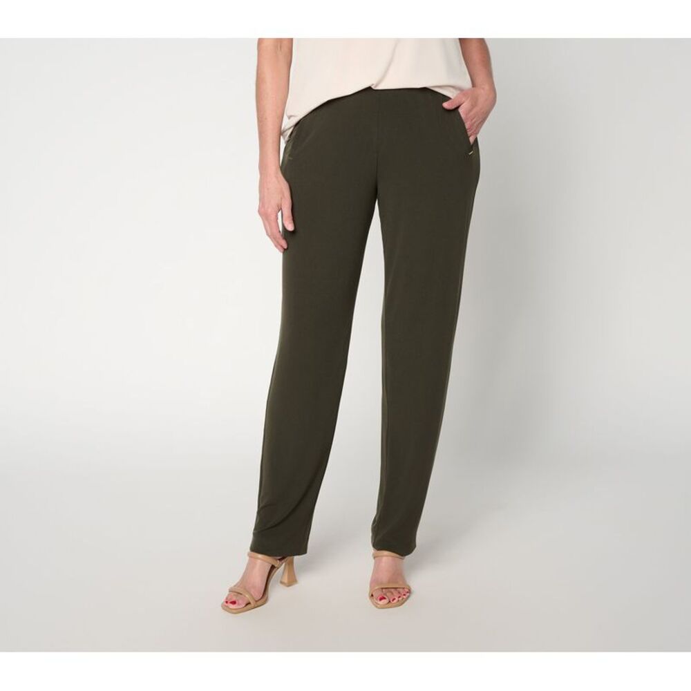 Susan Graver Women's Pants Sz XS Liquid Knit Pull-On Slim-Leg Green